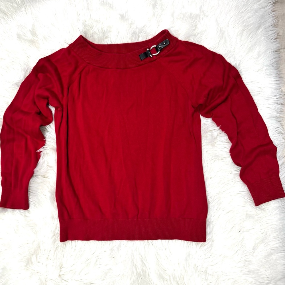 Ralph Lauren Red Crew Neck Sweater with Buckle Accent